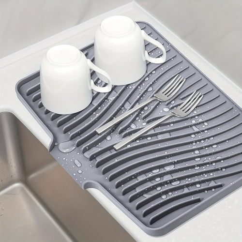 High Quality Kitchen Utensil Drying Pad And Drain Pad, Utensil Insulation Pad, Dishwashing Dish Drain Pad, Slope Design Drainage, Bathroom Cosmetics Drying Pad, High-grade Silicone Material, Easy Storage For Kitchen Essentials, Large Size 34.5*19in