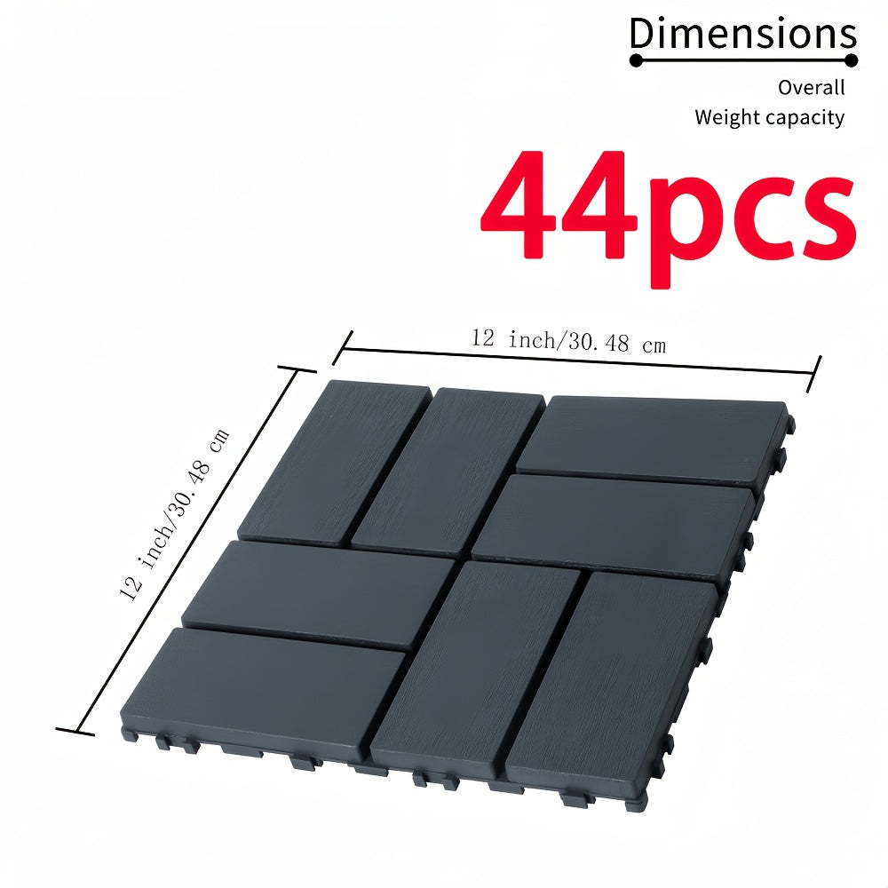 44pcs 12"x12" Interlocking Patio Deck Tiles - Waterproof All-Weather Outdoor Use for Poolside, Balcony, Backyard - Easy Installation, High Load-Bearing Capacity, Poolside Pavers | Gridlike Pattern | Waterproof Decking