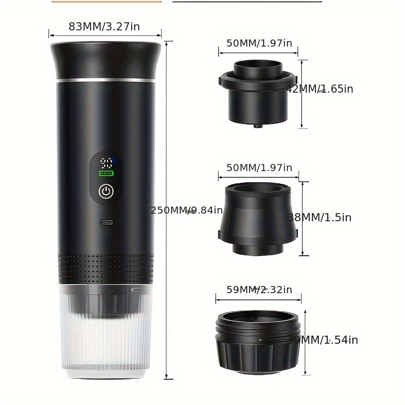 Portable Espresso Machine Type-C Charging Self-Heating – Single Serve Coffee Maker with Temperature & Battery Display, Hot & Cold Brew, Ground Coffee & Capsule Compatible, for Travel RV Hiking Office