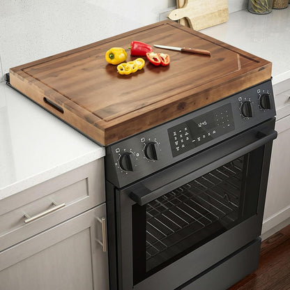 Wood Gas Stove Cover Board-Acacia Wood Serving Tray with Handles - Perfect for Breakfast, Lunch, Dinner, Patio, Wood Gas Stove Cover Board, Stove Cover for RV Stove, Extra Counter Space for Kitchen (30" X 22")Best Gifts for Thanksgiving And Christmas