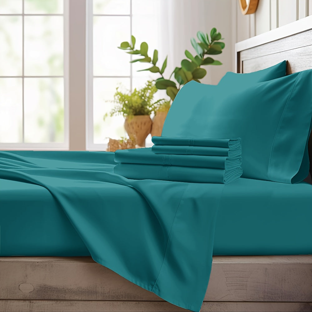 4pcs Bamboo Cooling Bedding - Cooling Bamboo Fiber Fitted Sheet Set, Extra Deep Bamboo Sheet Set- Suitable For Hot Sleepers, Kids, Children Pillowcases, Flat Sheet And Fitted Sheet - A Perfect Gift For Family, Queen And King Sizes, Next Day Delivery