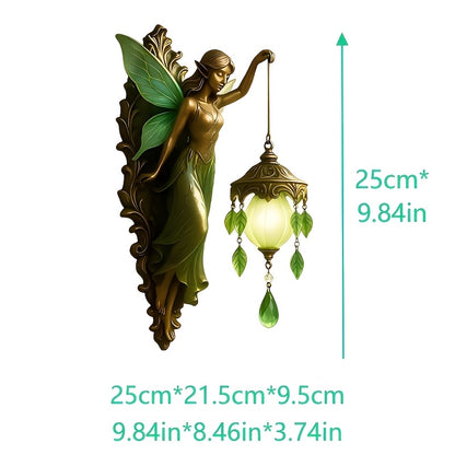 Fairy Statue Wall Decor 9.84in Fantasy Forest Fairy Sculpture – Carved Green Leaf Art Wall Hanging Ornament for Bedroom Living Room – Dreamy Fairy Tale Home Decor Gift for Fairy Lovers Easter Spring