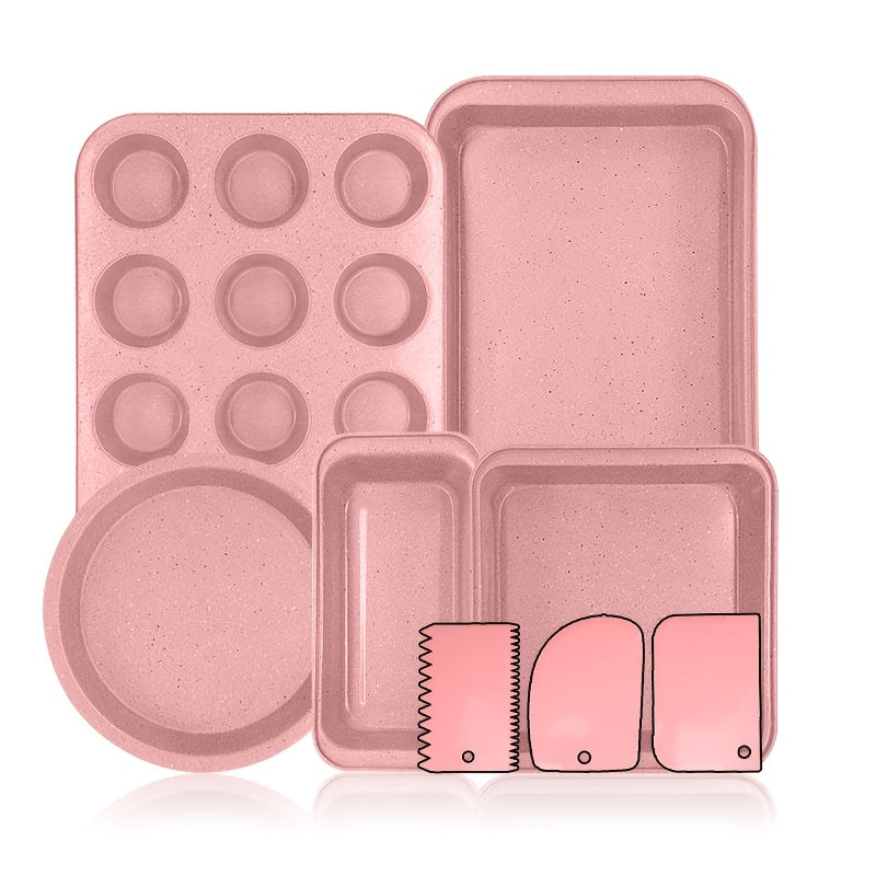 2/6/7/8/12/16/18pcs Non-Stick Baking Pan Set for Kitchen Oven, Baking Set with Round/Square Cake Pans, Bread Bags, Muffin Cups, Pizza Pan, Bread Scraper, Whisk, Spatula, Wire Rack, Measuring Spoon, Muffin Pan, Bread Pan, Baking Sheet, Cookie Sheet