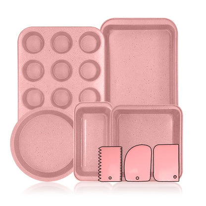2/6/7/8/12/16/18pcs Non-Stick Baking Pan Set for Kitchen Oven, Baking Set with Round/Square Cake Pans, Bread Bags, Muffin Cups, Pizza Pan, Bread Scraper, Whisk, Spatula, Wire Rack, Measuring Spoon, Muffin Pan, Bread Pan, Baking Sheet, Cookie Sheet