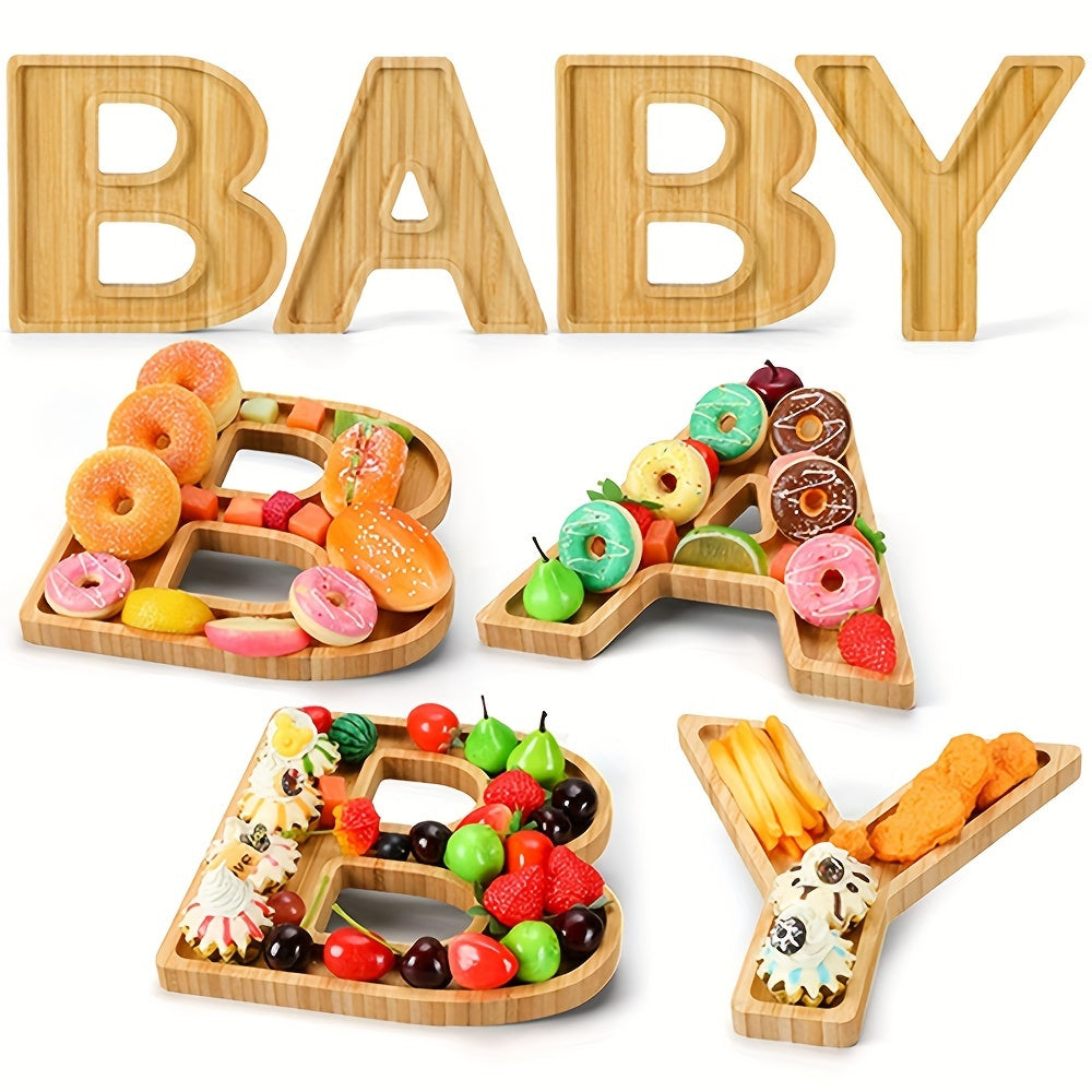 4pcs Baby Shower Wooden Charcuterie Letter Boxes Set BABY Shaped Letter Serving Tray Board Dish Decorative Platter for Snack Food Cake Cookies for Gender Reveal Birthday Party