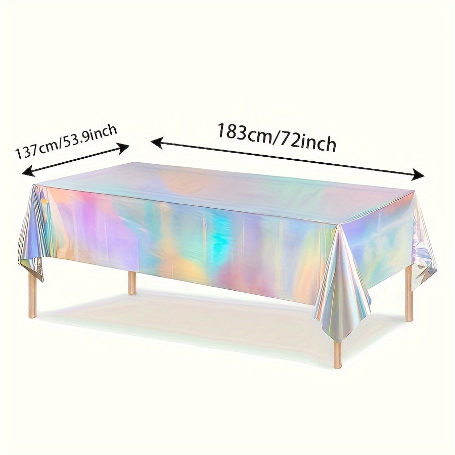 Ten Sets of Holographic Table Covers in Rainbow Colors - Single-Use Aluminum Foil Table Covers Suitable for Weddings, Bridal Showers, Birthday Parties, And Gender Reveal Events - Plastic, Factory-Produced Festive Supplies