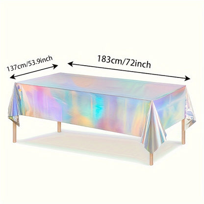 Ten Sets of Holographic Table Covers in Rainbow Colors - Single-Use Aluminum Foil Table Covers Suitable for Weddings, Bridal Showers, Birthday Parties, And Gender Reveal Events - Plastic, Factory-Produced Festive Supplies