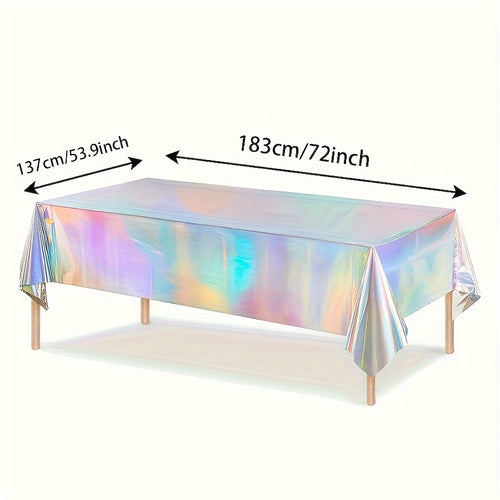 Ten Sets of Holographic Table Covers in Rainbow Colors - Single-Use Aluminum Foil Table Covers Suitable for Weddings, Bridal Showers, Birthday Parties, And Gender Reveal Events - Plastic, Factory-Produced Festive Supplies