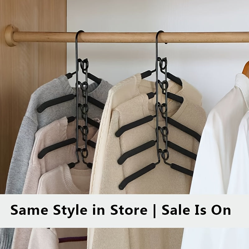 2pcs Heavy Duty Space Saving Hangers-5-In-1 Multi-Layer Metal Band Non-Slip Foam Mats, Suitable for Coats, Sweaters, Suits And T-Shirts