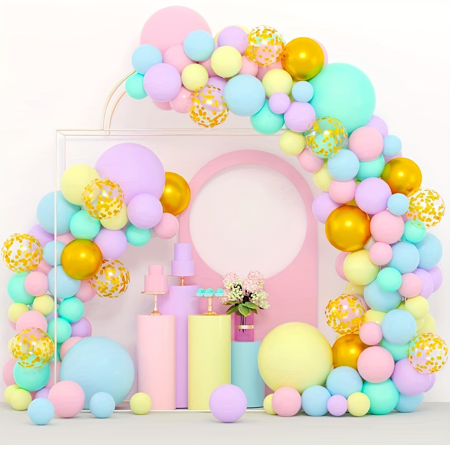 8FT And 5FT Golden Balloon Stand Kit, Free Bending Balloon Arch Column, Half Arch Balloon Stand with Base for Wedding, Birthday, Baby Shower, Graduation, And More
