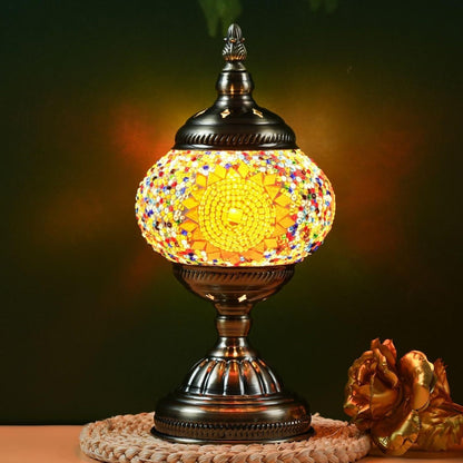 Handcrafted Finished Mosaic Table Lamp, 3-Color Dimmable Glass Bedside Lamp With Metal Base, Ready-to-Use Art Lamp For Bedroom/Living Room, Halloween Gift (Bulb Included)