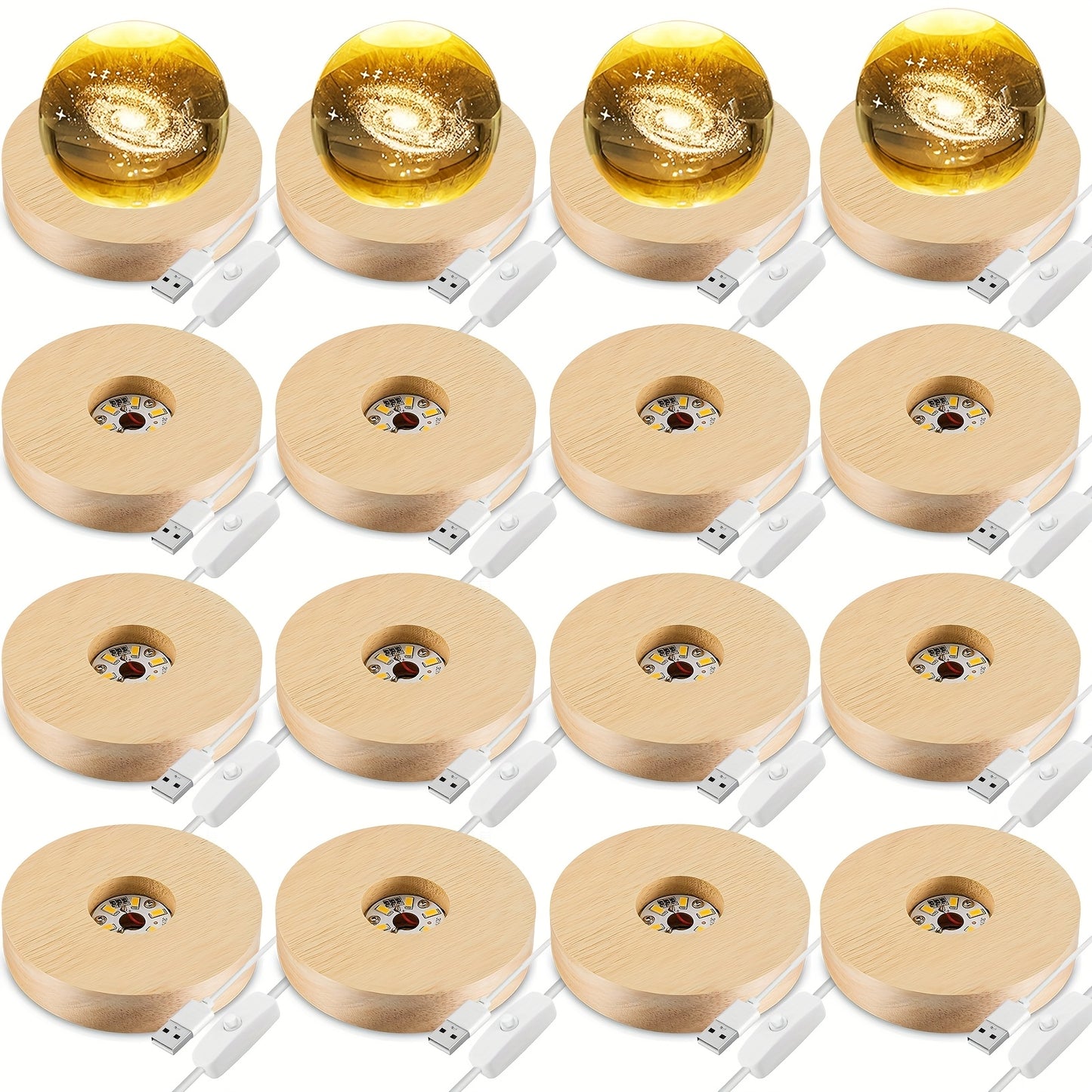 16pcs LED Light Base Wooden LED Display Base Light Base Art Light Stand Wood Display Lighted Base for 3D Crystal Glass Resin Warm Light USB Only Multi-Item Party Favor Packs