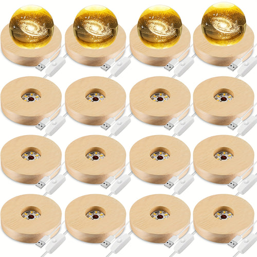 16pcs LED Light Base Wooden LED Display Base Light Base Art Light Stand Wood Display Lighted Base for 3D Crystal Glass Resin Warm Light USB Only Multi-Item Party Favor Packs