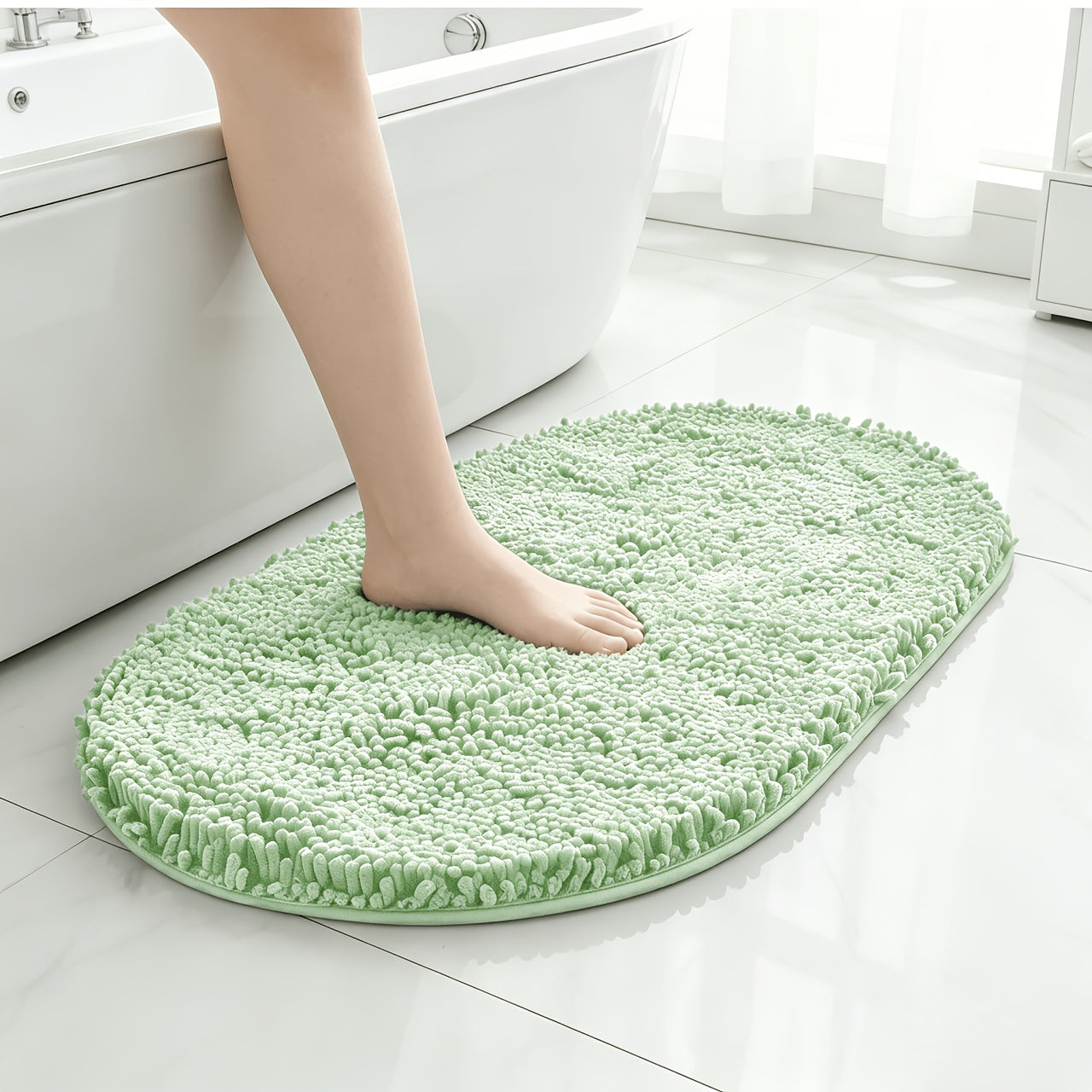 1pc, Chenier Bathroom Non-slip Mat - Super Absorbent Soft Carpet Non-slip Design Suitable For Bathroom Kitchen Indoor And Outdoor, Anti-slip Dog Mat/pet Mat, Comfortable And Durable Easy To Clean Oval Floor Mat