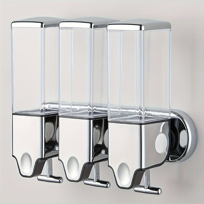 Shampoo, Shower Gel and Conditioner Dispenser Drill Free with Adhesive.No-Drill 3pcs 16.91oz Wall Mounted soap Dispenser for Bathroom and Kitchen.