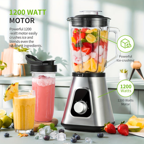 Countertop Blender 52oz Glass Jar & 22oz Portable Cup - 3-Speed Smoothie Juicer for Kitchen, Frozen Fruit, Milkshakes, Baby Food, Sauces & Fruit Purees, Powerful Home Blender Silver