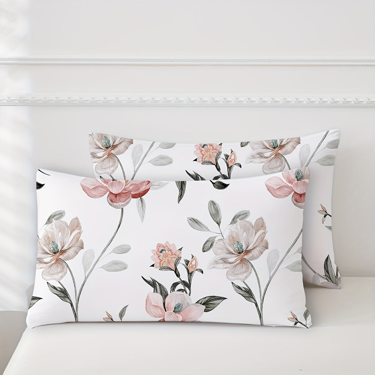 3/4pcs Soft Bed Sheets Set with Fitted Sheet Queen King Full Twin Size, Floral Bedsheet Fitted Sheet Deep Pocket And Pillow Cases, White Pink Green Bedding for Women Girl Men Valentines Day Gift, Home Hotel Machine Washable