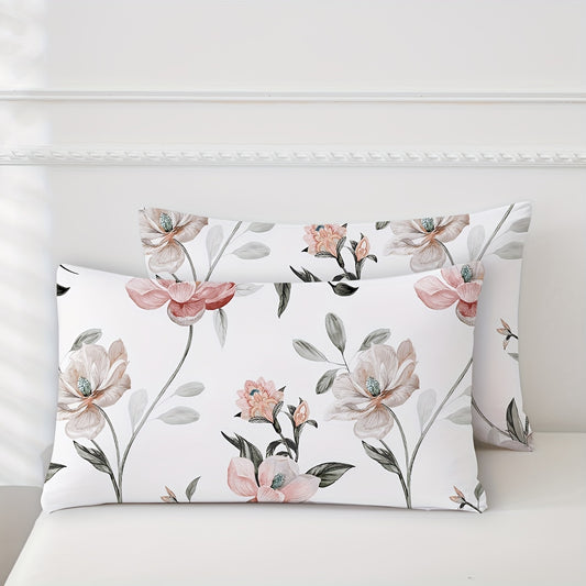 3/4pcs Soft Bed Sheets Set with Fitted Sheet Queen King Full Twin Size, Floral Bedsheet Fitted Sheet Deep Pocket And Pillow Cases, White Pink Green Bedding for Women Girl Men Valentines Day Gift, Home Hotel Machine Washable
