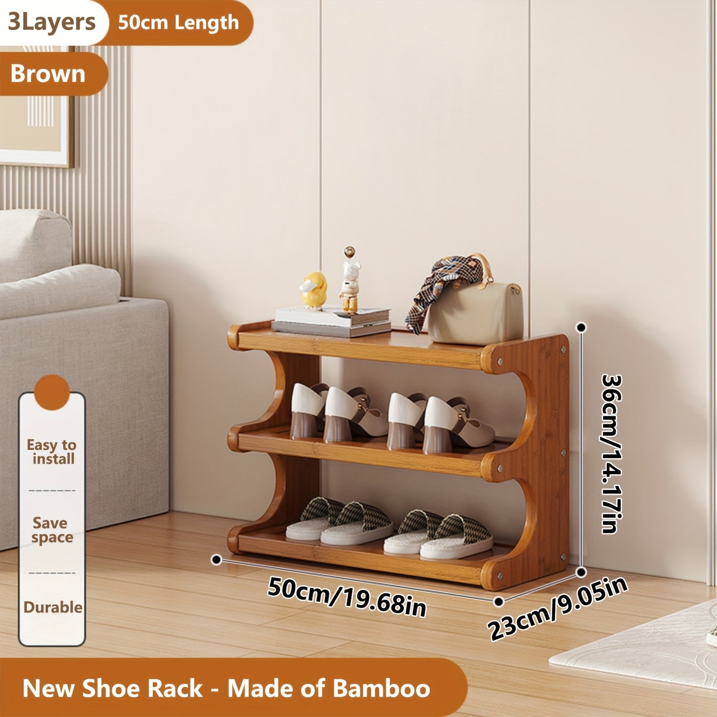 3/5/6 Layers Storage Rack, Bamboo Shoe Rack, Space-Saving Shoe Rack - Multi-Layer, Freestanding Organizer with Wood Grain End for Dorms & Entryways, Easy Assembly, Brown, Christmas Gift
