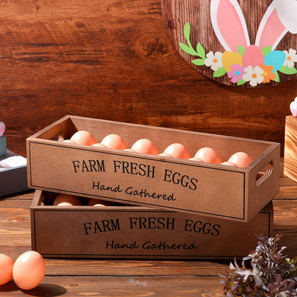 2pcs Farm Wooden Egg Cages, for 24 Fresh Egg Stacking Wooden Cages, for Display, Local Storage Box with Handle, Suitable for Easter Supermarket Farm Food Store Kitchen Supplies