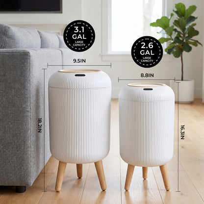 SUSTEAS 2pcs Automatic Trash Can 3.17gal And 2.64gal Bathroom Trash Bin with Lid Touchless Small Smart Motion Sensor Garbage Cans for Kitchen, Bathroom, Living Room And Bedroom