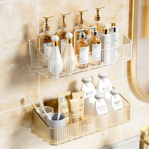 1pc Wall Mounted Bathroom Storage Rack, Bathroom Hanging Shelf, Plastic Bathroom Tray, Storage Basket, Shampoo Shower Gel Holder Organizer, Bathroom Additions, Bathroom Storage And Organization