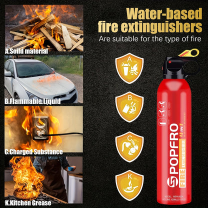 POPFRO Portable Fire Extinguisher - Compact 4-in-1 for Home, Garage, Kitchen, Car | Non-Toxic & Easy to Clean | Wall-Mountable with Yellow Safety Switch | Ideal for Electrical, Fabric, and Oil Fires, Fire Extinguisher Portable, Home Safety Accessory, Slee