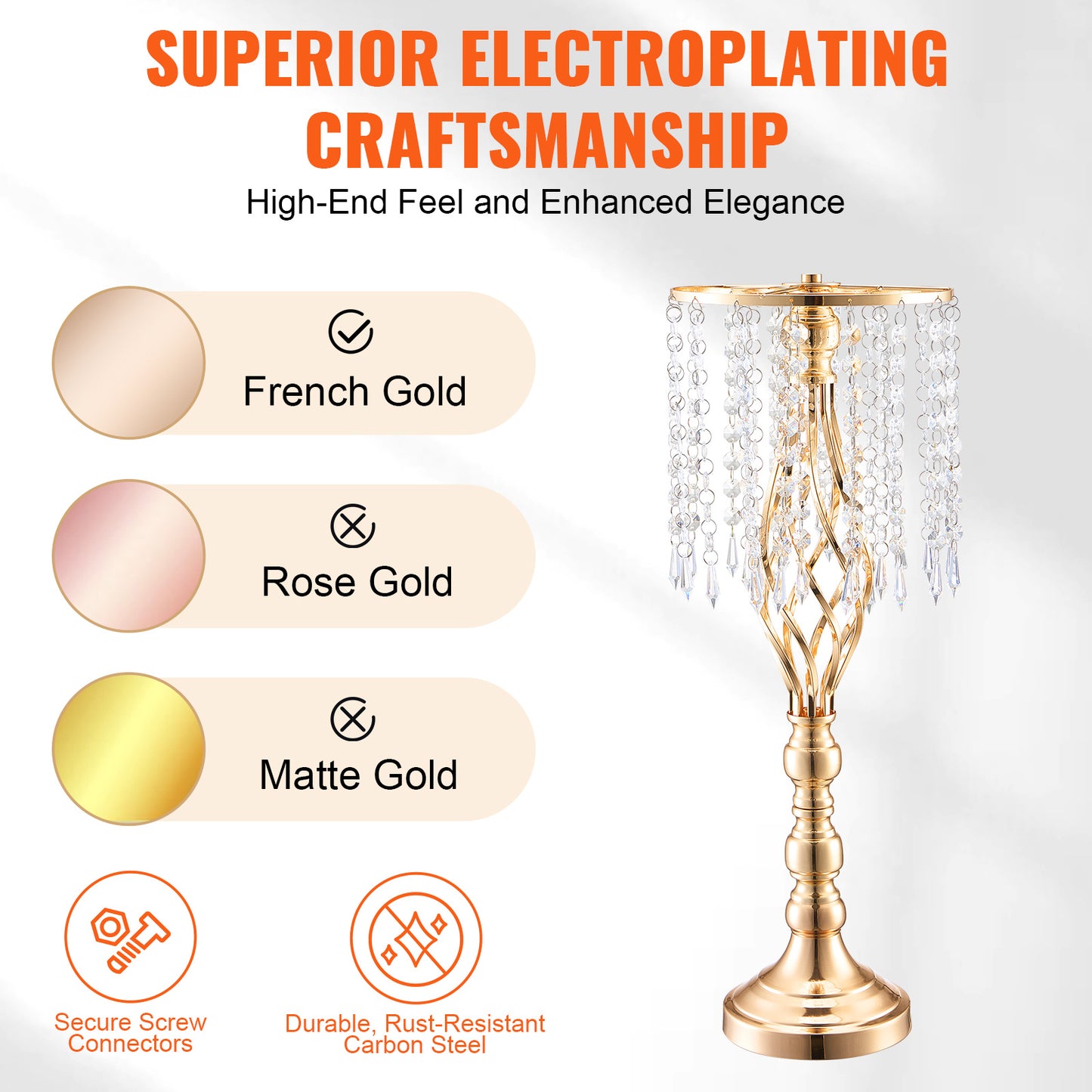 VEVOR 2PCS/ 10PCS/ 12PCS/ 20PCS 43cm/ 49cm/ 55cm/16.9”/ 19.3”/ 21.65” Tall Crystal Wedding Flower Stand Vase for Party Decor