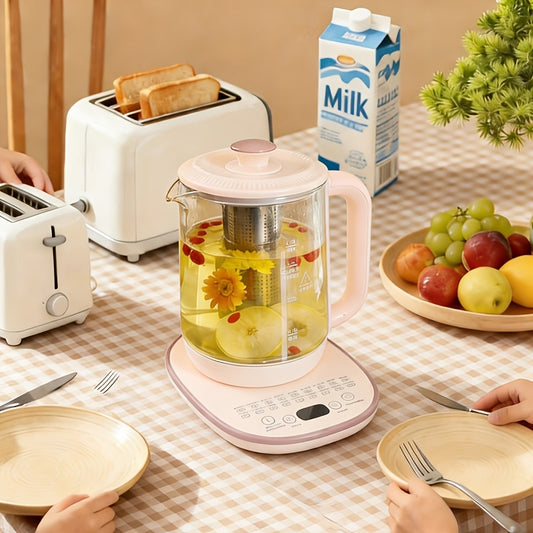 Electric Glass Kettle 1.8L with 18 Functions Removable Filter Multi-Functional Health Pot US Plug Thickened Borosilicate Glass