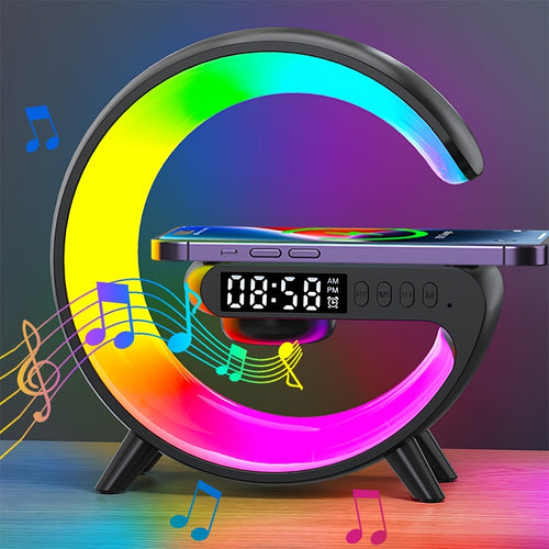 Wireless Speaker Sunrise Alarm Clock RGB Rhythm Night Light with Fast Wireless Charging | Portable Bluetooth Speaker Wake-Up Lamp for Bedroom Bedside Gift for All Phones
