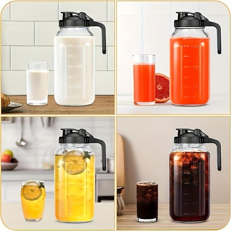 2/3 pcs 64oz Mason Jars with Lid, Glass Pitcher Double Leak Proof with Pour Spout Handle, 2 Quart Wide Mouth Breast Milk Pitcher for Fridge, Creamer Container for Coffee, Sun Tea