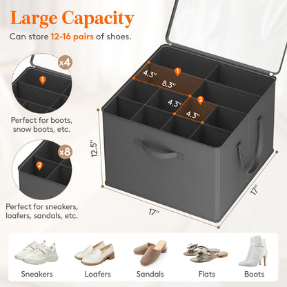 Large Shoe Box Storage Containers with Clear Cover and Reinforced Handles, Open Storage Bins,Shoe Storage Organizer for Closet, Fits 12-16 Pairs, Foldable Storage Bins Fit for Boots Heels Sneakers, 1/2/3 Pack