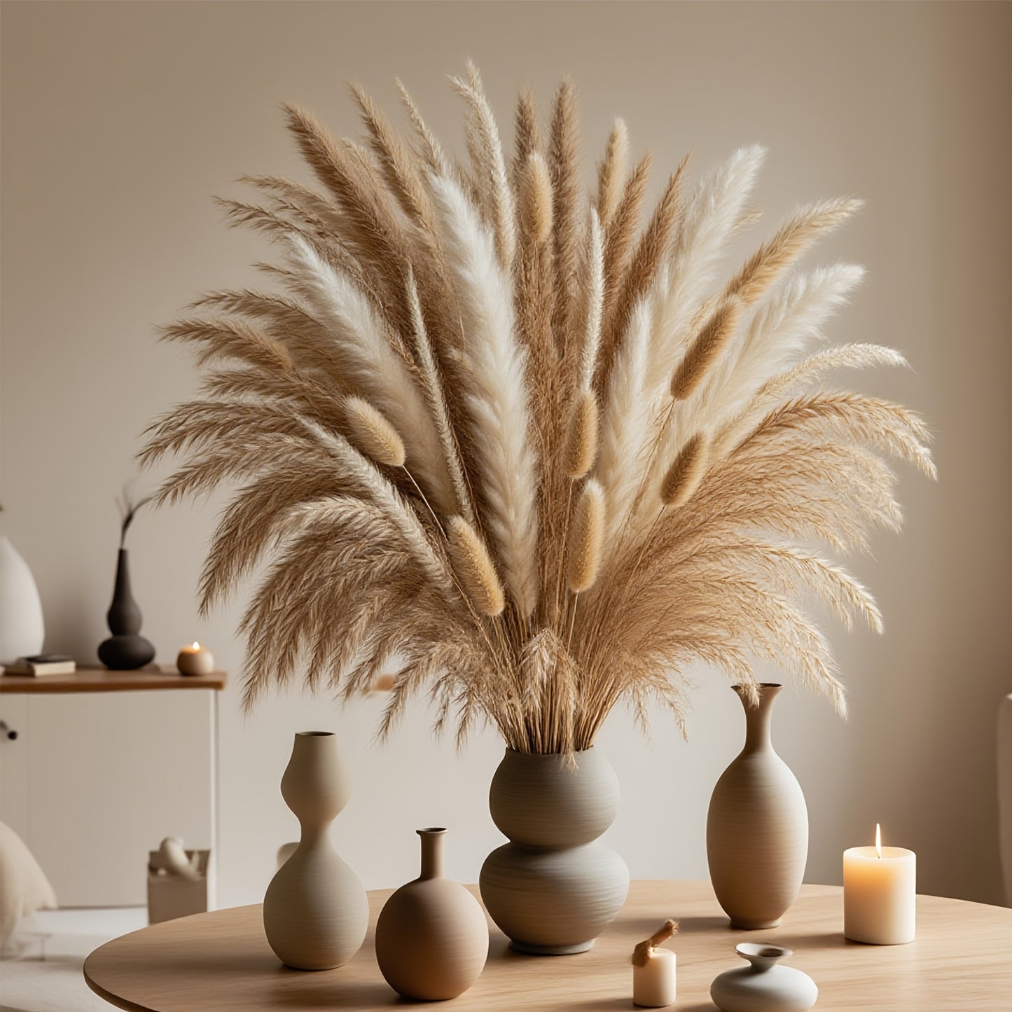 125pcs [Bohemian Flair] Pampas Grass Bouquet | Bunny Tails & Dried Flower Decor For Home & Weddings