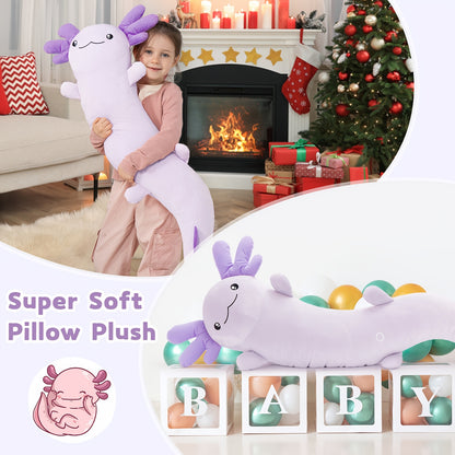 MaoGoLan Large Axolotl Plush Body Pillow, Big Axolotl Plush Pillow Toy, XL Axolotl Stuffed Animal For Kids, Axolotl Plush Glow In The Dark, Christmas Valentine Birthday Gift Purple