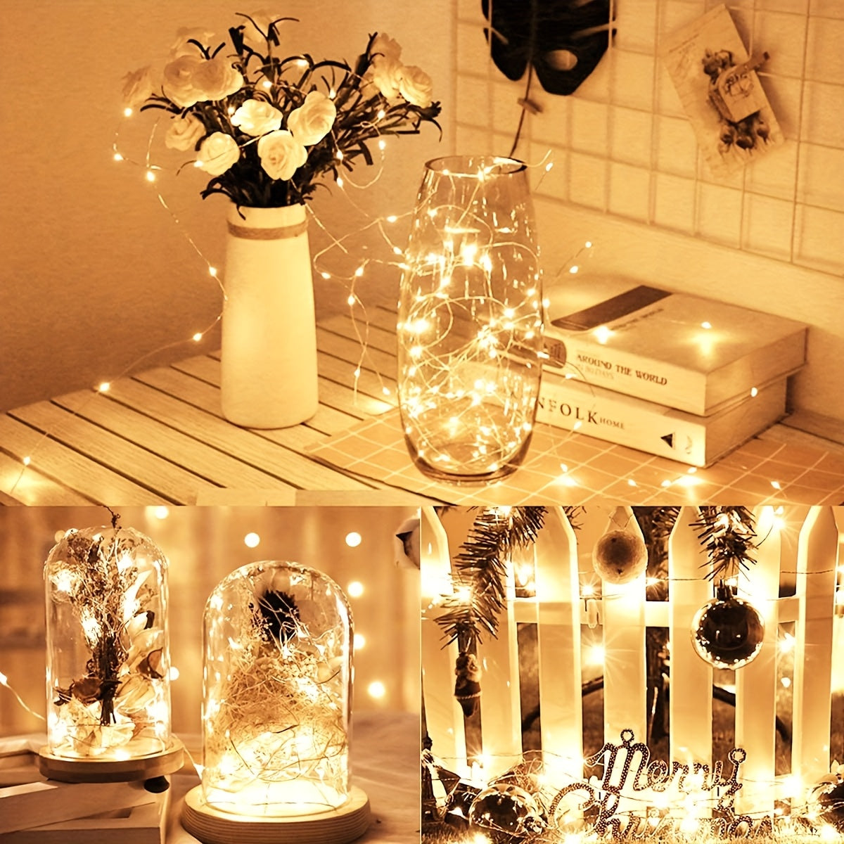 30/100pcs Fairy Lights Battery Operated (Included), 6.5ft 20 LED Mini String Lights, Silver Wire Firefly Starry Lights for DIY Wedding Christmas Party Mason Jars Decor, Warm Whit