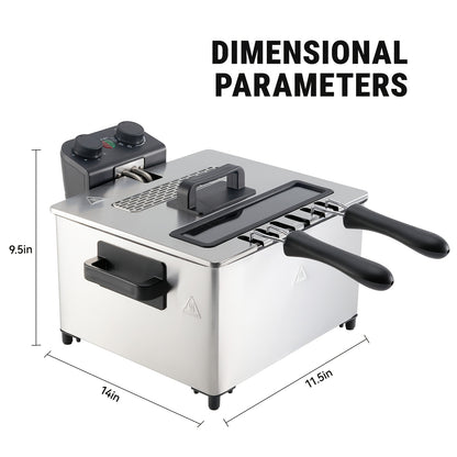 101.44oz/1.32gal Electric Deep Fryer, 1700W Large Fryer with Time & Temperature Control for Home Use, Kitchen Essential, Local Warehouse, Frying Baskets, Lid with View Window, Stainless Steel, Gift for Cristmas & Halloween. Suitable for Cooking
