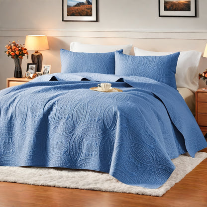 2/3pcs Quilt Set Bedspreads Queen Size - Soft Cool & Refreshing Summer Quilt Lightweight Microfiber Bedspread - Modern Style Coin Pattern Coverlet for All Seasons - Family Gift Set (1 Quilt, 1 Or 2 Pillow Cases)
