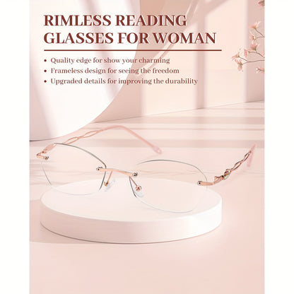 3Pack Rimless Reading Glasses for Women Blue Light Blocking Lightweight Metal Classic Computer Readers Anti Eyestrain