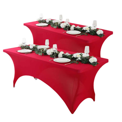 2pc 4ft/6ft/8ft Spandex Tablecloth, Fitted tablecloth, Wrinkle Resistant Stretchable Rectangle Table Cover For Event, Wedding & Parties