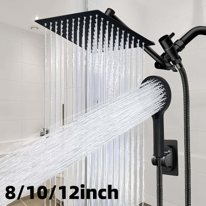 8/10/12inchShower Head, Pressure Shower Combination, Rain Shower System With Handheld Shower Head, All-metal Tee Diverter, 12-inch Extension Arm And 78-inch Hose, Anti-clogging Nozzles, Easy To Install In The Bathroom