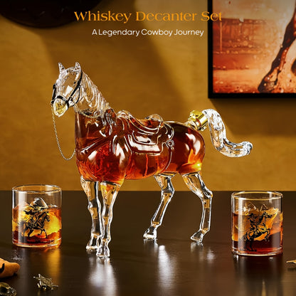 Father'S Day Mother'S Day Birthday Gifts For Men Dad, Kollea Horse Whiskey Decanter Set With 2 Cowboy Glasses, Liquor Dispenser For Home Bar, Husband, Boyfriend, Bourbon Vodka, Brother, Anniversary Gift