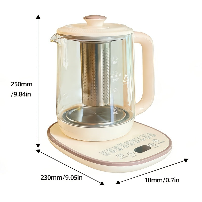 Electric Kettle, 1.8L/60.87Oz, Essential for Camping; Tea Set, with 18 Smart, Thickened Glass Kettle, Removable Filter, Multi-Functional Medical Health Pot, Power Operation, US Plug