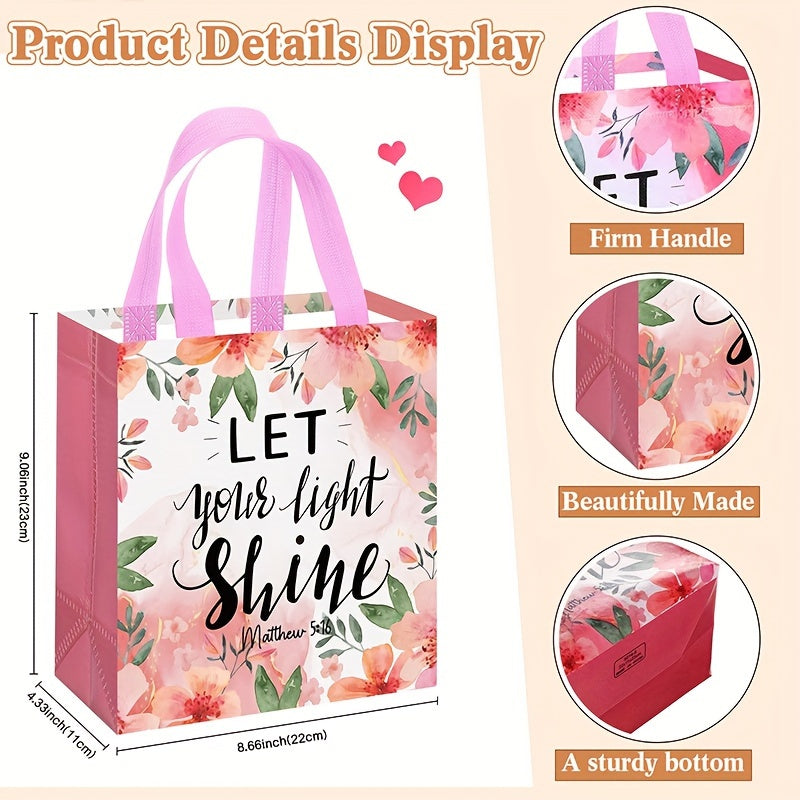 Floral Bible Verse Tote Bags, Reusable Fabric Gift Bags, Inspirational Religious Non-Woven Tote Bags With Handles, For Christian Baptism Wedding And Birthday, For Women And Girls, 32 Pcs