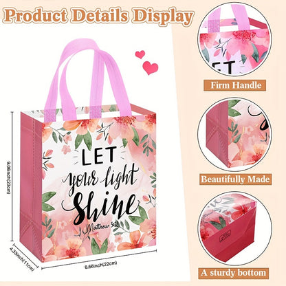 Floral Bible Verse Tote Bags, Reusable Fabric Gift Bags, Inspirational Religious Non-Woven Tote Bags With Handles, For Christian Baptism Wedding And Birthday, For Women And Girls, 32 Pcs