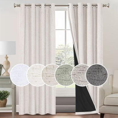 2 Panels 100% Blackout Linen Textured Curtains Thermal Insulated Curtains for Winter Noise Reducing Window Drapes with Grommet for Hall Room Bedroom Living Room PRINCEDECO