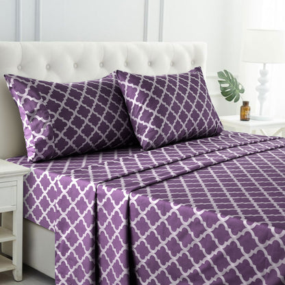 Lux Decor 4 Pieces Quatrefoil Bed Sheets - Stylish Comfy Bedding Set - Hotel Luxury Skin Friendly Cooling Sheets & Pillowcases Without Filler - Classic Collection With 16 Inches Deep Pocket - Shrinkage & Fade Resistant