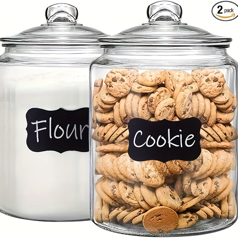 2 Glass Pantry Jars with Flip-Top Lids for Pantry And Countertop - Hand Wash, Reusable Round Containers for Cookies, Candy, Pasta - Set Of 2, Pantry Organization, Glass Storage Jars, Round Pantry Containers, Flip-Top Lid Design