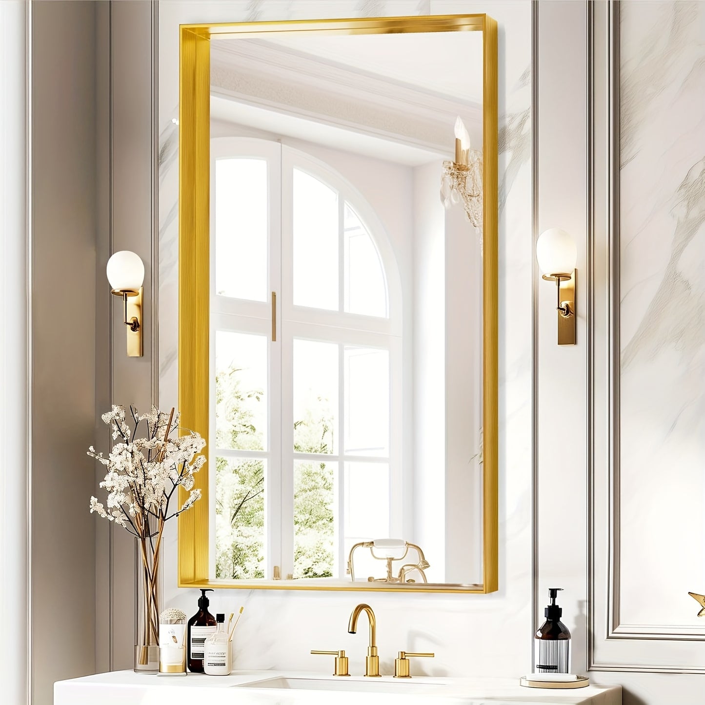 Bathroom Vanity Mirror Wall Mounted Metal Frame Rectangle – Anti-Rust Farmhouse Mirror in Matte Black, Gold & Silver, Multiple Sizes, Horizontal or Vertical Hang