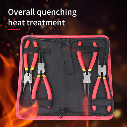 Set of 4 Snap Ring Pliers, 7/9 Inch Size, Includes Reverse Disassembly Pliers And a Portable Bag, Featuring Both Straight And Curved Jaws, Precision Spring-Loaded Design with a Storage Bag