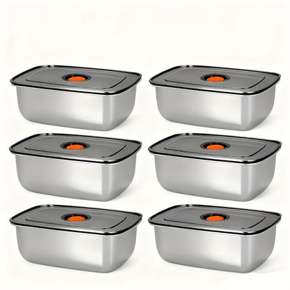 Stainless Steel Food Storage Containers, 6-Pack Airtight Stackable Meal Prep Containers with Lids – 40.58 oz Each, Heavy-Duty Lunch Box Set for Fridge, Freezer, Leftovers, Vegetables, Meat and Pantry
